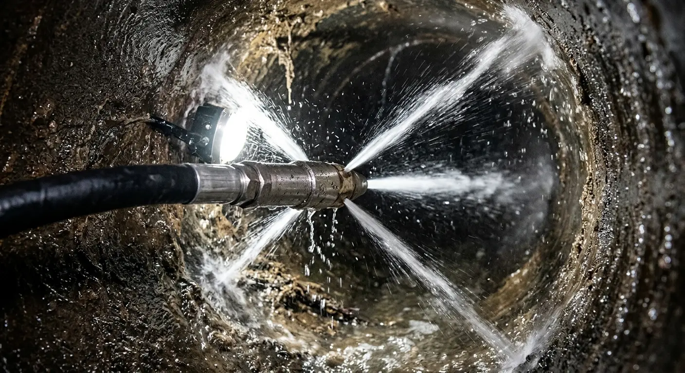 High-pressure hydro jetting nozzle cleaning sewer pipe for Storm Drain Cleaning in Leoni